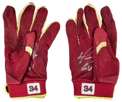 David Ortiz Game Used & Signed Red & Yellow Marucci Batting Gloves (Ortiz LOA)